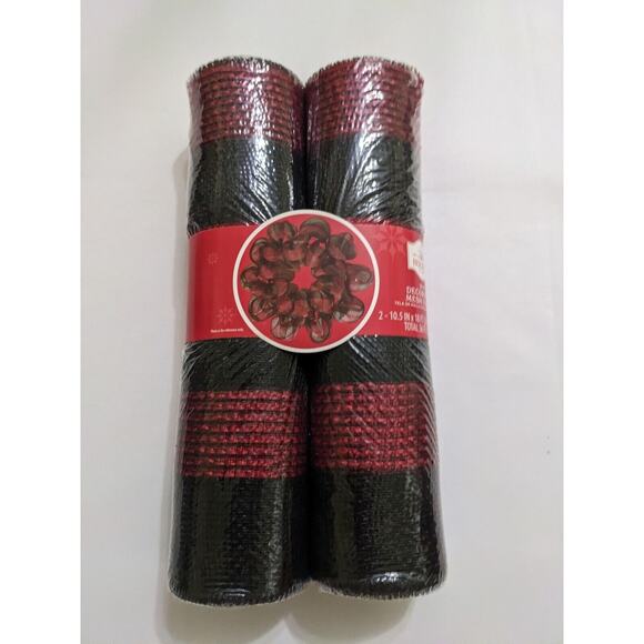 Holiday Time 10 Inch Deco Mesh Red Black Bow Fabric 2 Pack of 18 inch Rolls - Picture 2 of 5
